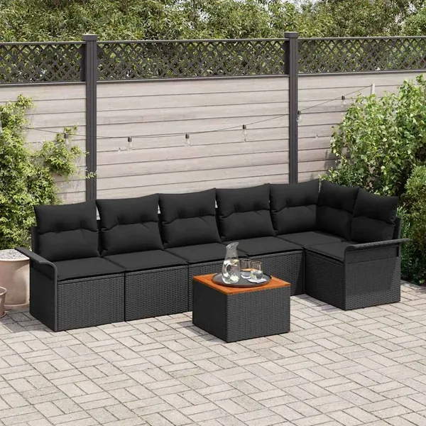 Ensemble de canapé de jardin avec stockage 7 pcs Noir polyrotin