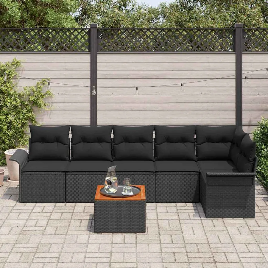 Ensemble de canapé de jardin avec stockage 7 pcs Noir polyrotin - 3