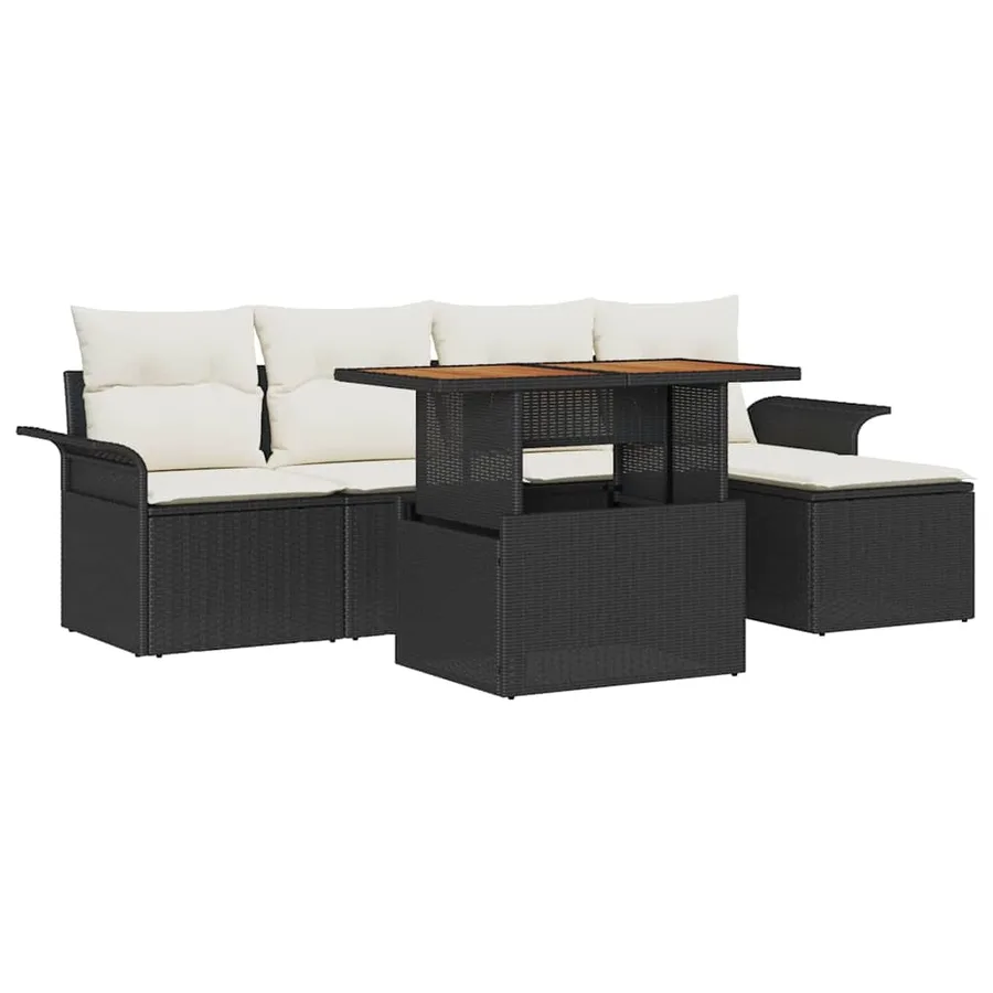 Ensemble de canapé de jardin 6 pcs Noir Poly rotin - 2