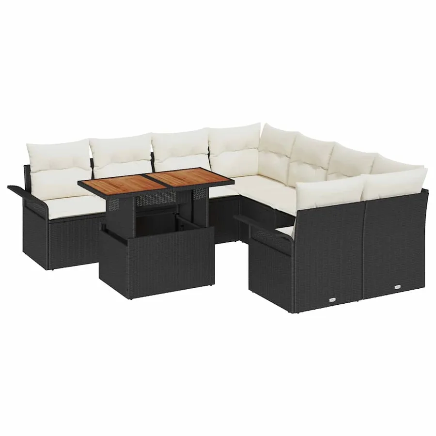 Ensemble de canapé de jardin 9 pcs Noir Poly rotin - 2
