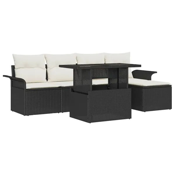 Ensemble de canapé de jardin avec coussin 8 pcs Noir Poly rotin