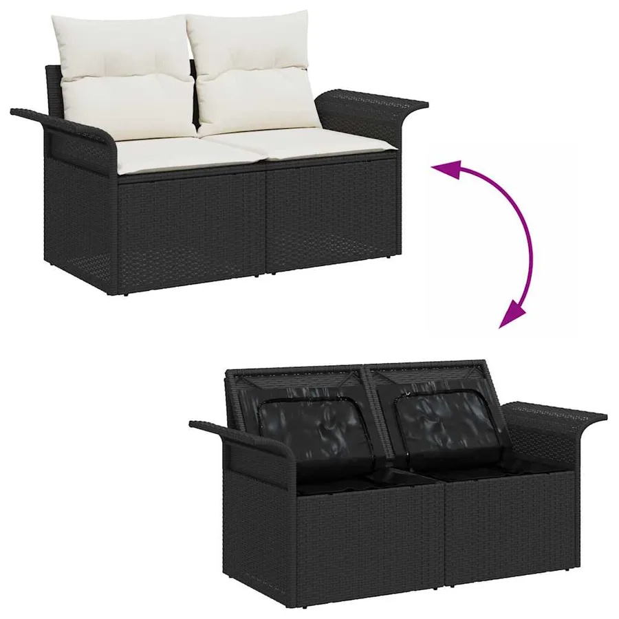 Ensemble de canapé de jardin avec coussin 8 pcs Noir Poly rotin - 6