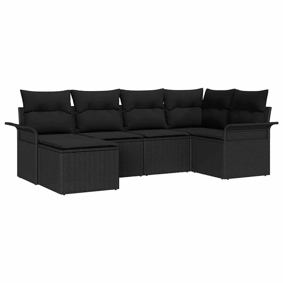 Ensemble de canapé de jardin avec coussin 6 pcs Noir polyrotin - 2