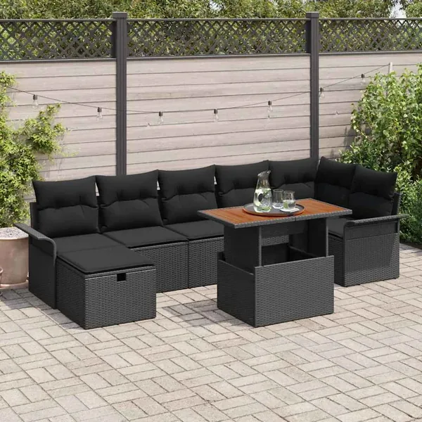 Ensemble de canapé de jardin avec coussin 8 pcs Noir polyrotin