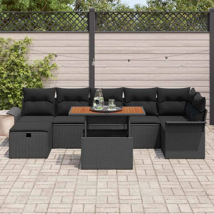 Ensemble de canapé de jardin avec coussin 8 pcs Noir polyrotin - 3