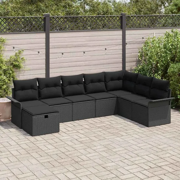 Ensemble de canapé de jardin avec coussin 8 pcs Noir polyrotin