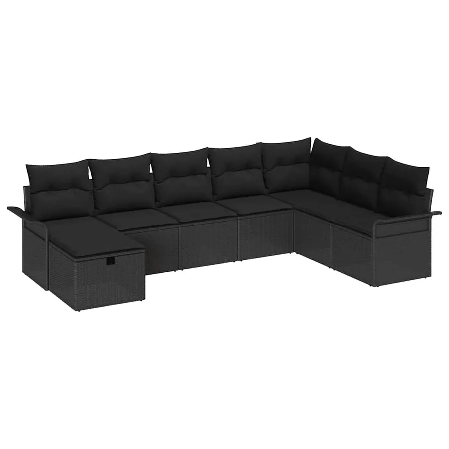 Ensemble de canapé de jardin avec coussin 8 pcs Noir polyrotin - 2