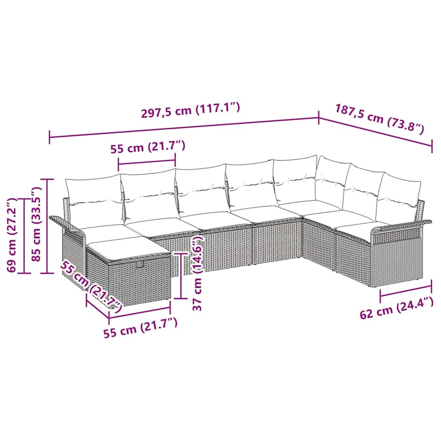 Ensemble de canapé de jardin avec coussin 8 pcs Noir polyrotin - 8