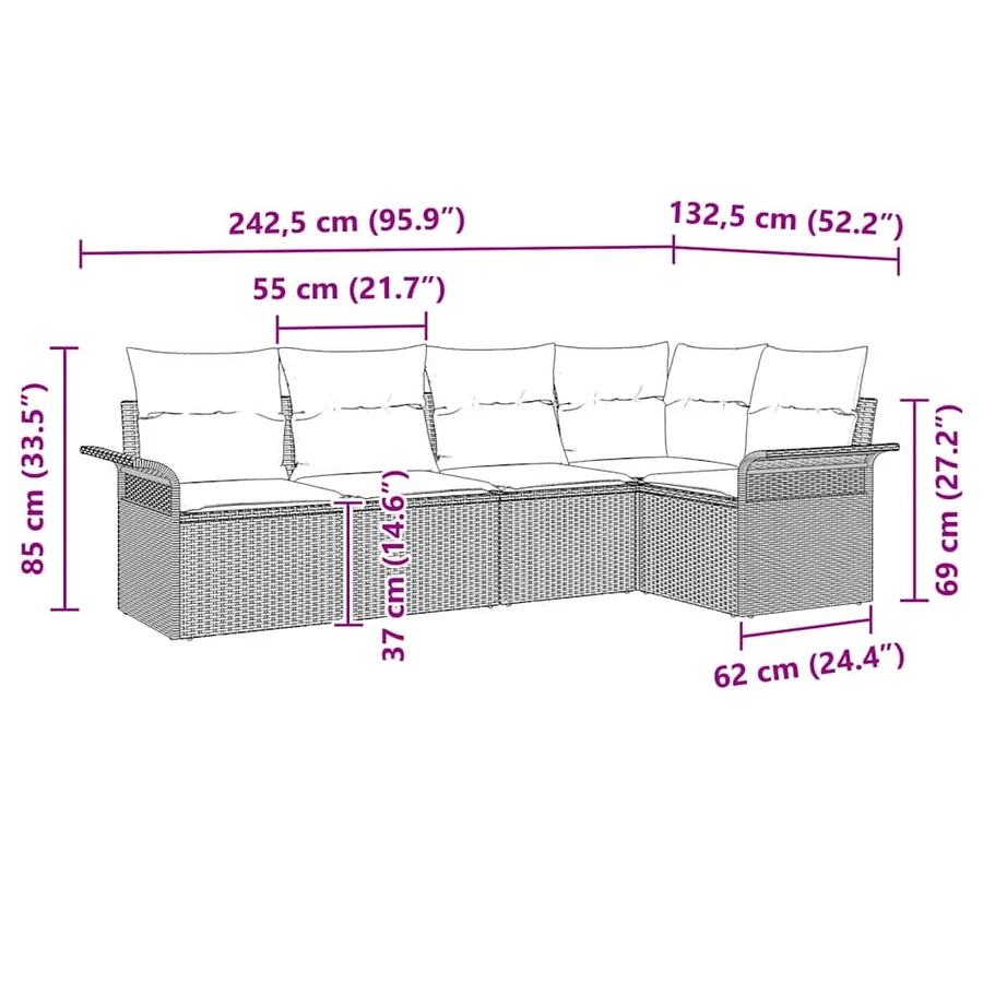 Ensemble de canapé de jardin avec coussin 5 pcs Noir polyrotin - 11
