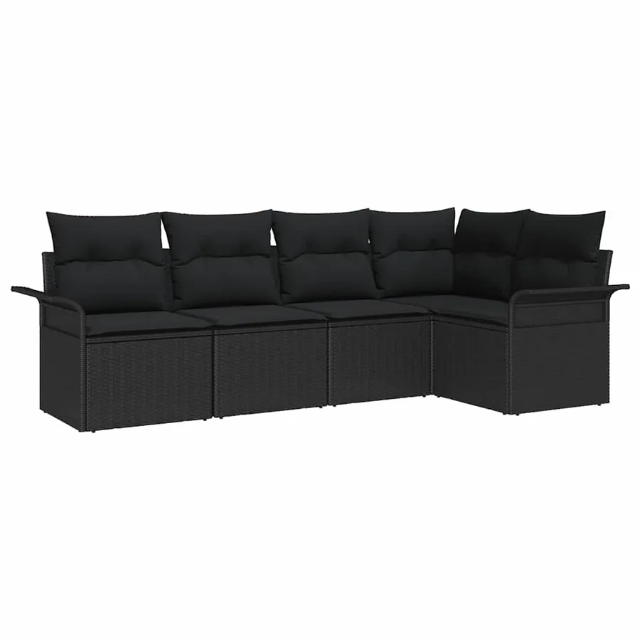 Ensemble de canapé de jardin avec coussin 5 pcs Noir polyrotin - 2