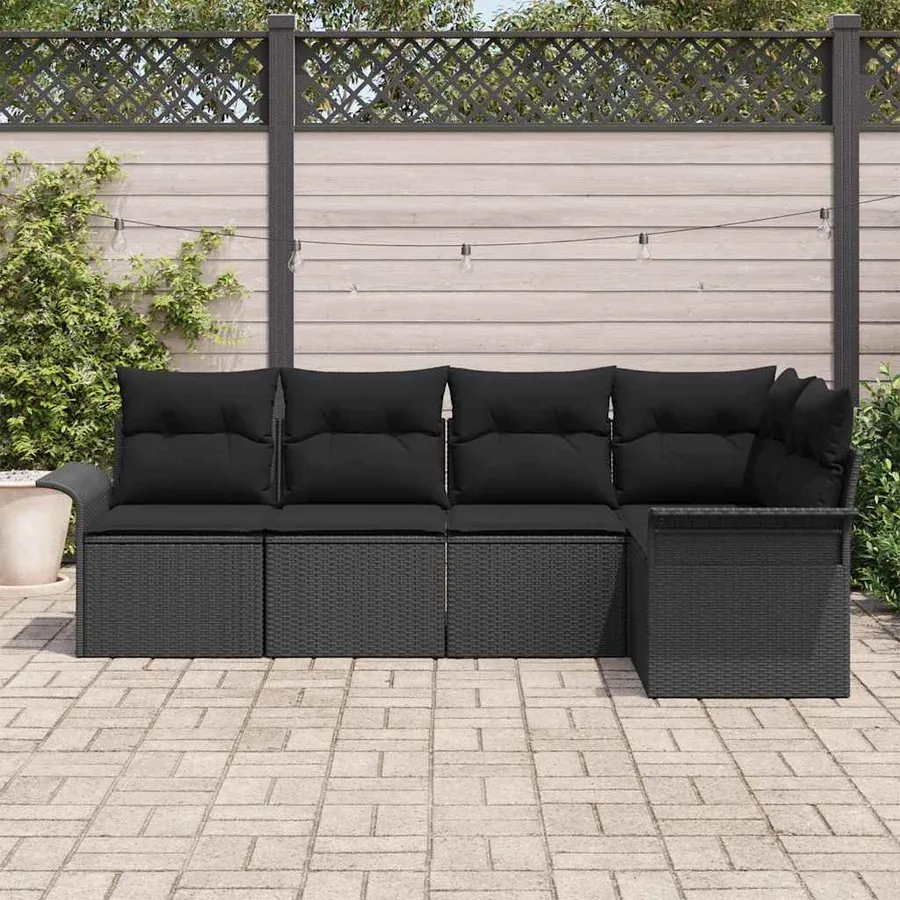 Ensemble de canapé de jardin avec coussin 5 pcs Noir polyrotin - 3