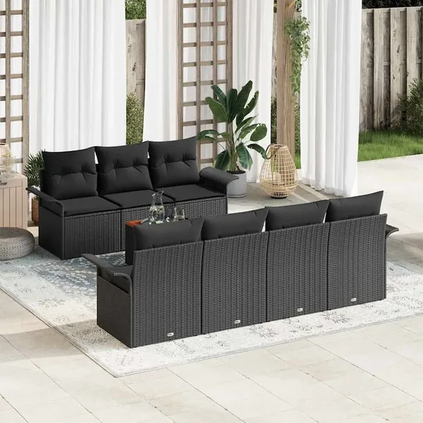 Ensemble de canapé de jardin avec coussin 8 pcs Noir polyrotin