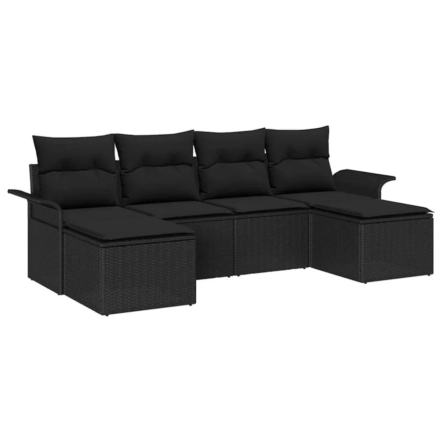 Ensemble de canapé de jardin avec coussin 6 pcs Noir polyrotin - 2