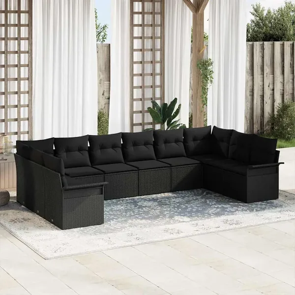Ensemble de canapé de jardin avec coussin 10 pcs Noir polyrotin