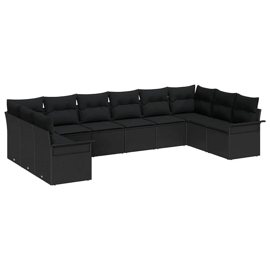 Ensemble de canapé de jardin avec coussin 10 pcs Noir polyrotin - 2