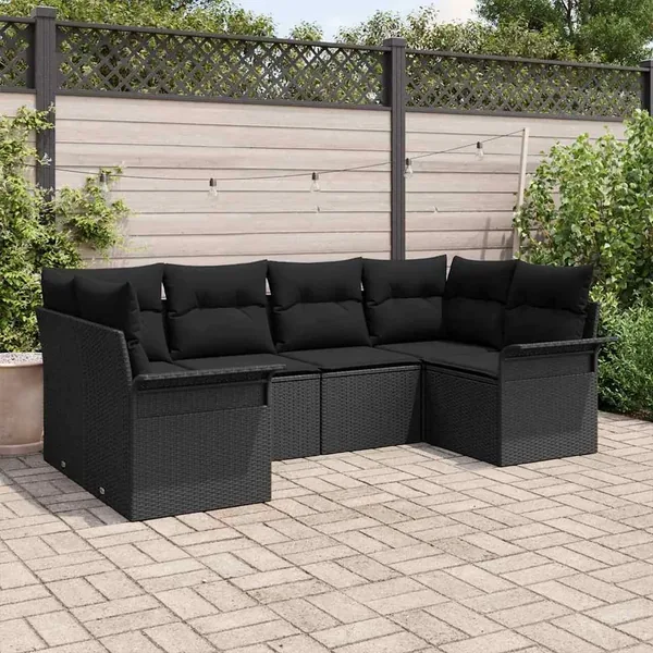 Ensemble de canapé de jardin avec coussin 6 pcs Noir polyrotin