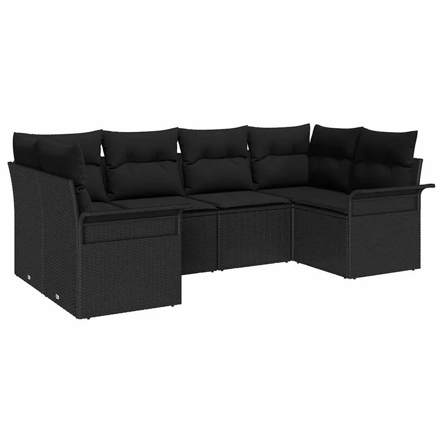 Ensemble de canapé de jardin avec coussin 6 pcs Noir polyrotin - 2