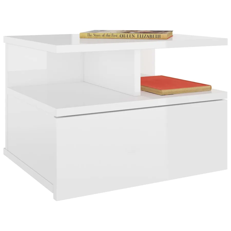 Tables de chevet flottantes 2pcs Blanc brillant Bois ingénierie - 3