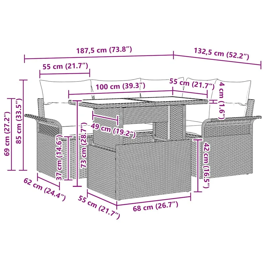 Ensemble de canapé de jardin 5 pcs Beige Poly rotin - 11