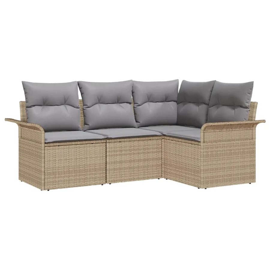 Ensemble de canapé de jardin avec coussin 4 pcs Beige polyrotin - 2