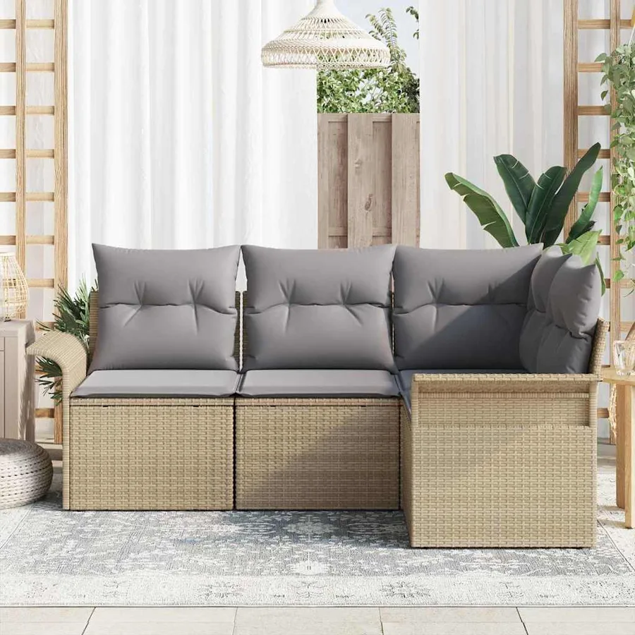 Ensemble de canapé de jardin avec coussin 4 pcs Beige polyrotin - 3