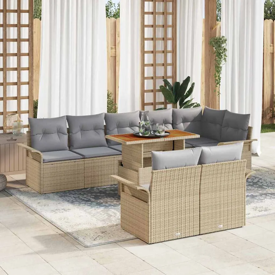 Ensemble de canapé de jardin 9 pcs Beige et Gris clair