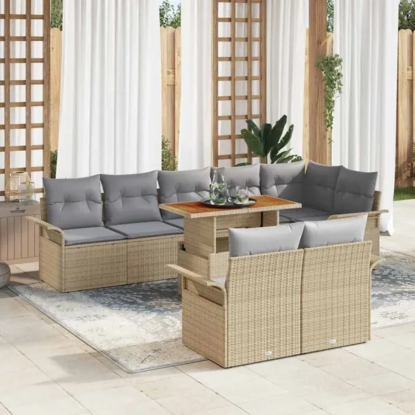 Ensemble de canapé de jardin 9 pcs Beige et Gris clair