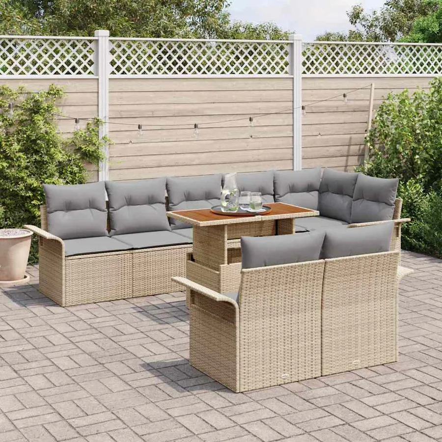 Ensemble de canapé de jardin 9 pcs Beige et Gris clair - 3