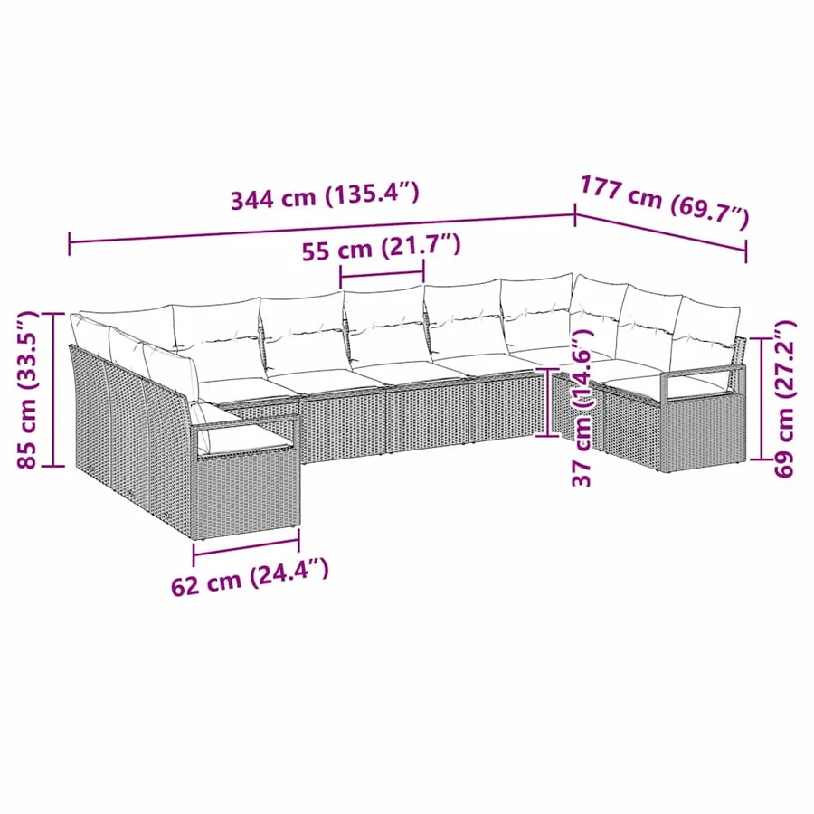 Ensemble de canapé de jardin avec coussin 10 pcs Noir polyrotin - 12