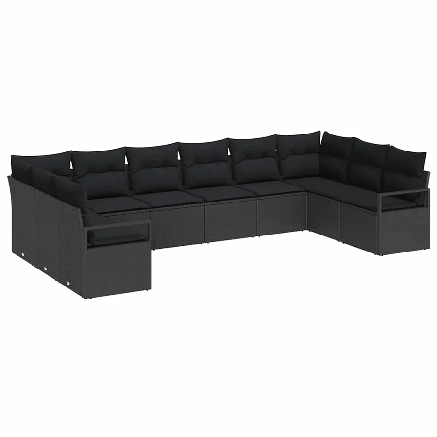 Ensemble de canapé de jardin avec coussin 10 pcs Noir polyrotin - 2