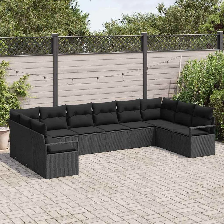 Ensemble de canapé de jardin avec coussin 10 pcs Noir polyrotin - 3