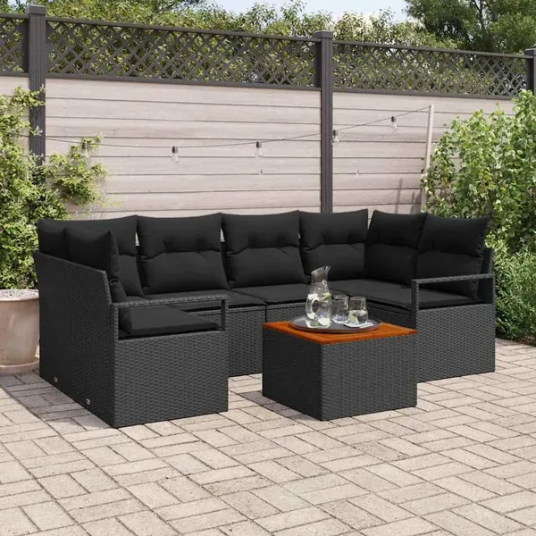 Ensemble de canapé de jardin avec stockage 7 pcs Noir polyrotin