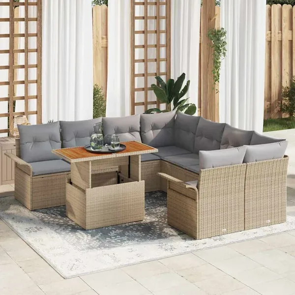 Ensemble de canapé de jardin avec coussin beige et gris clair