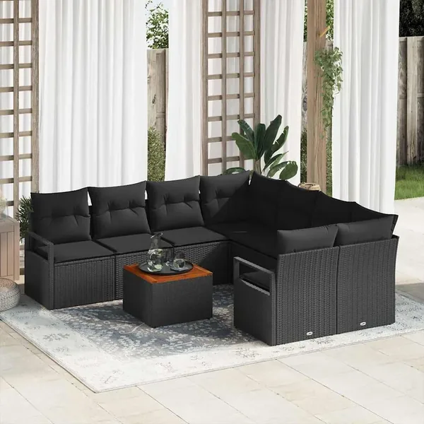 Ensemble de canapé de jardin avec stockage 9 pcs Noir polyrotin