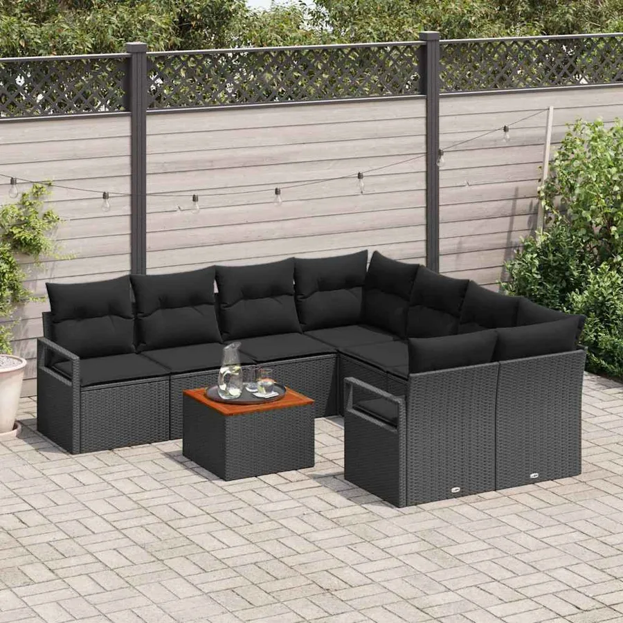 Ensemble de canapé de jardin avec stockage 9 pcs Noir polyrotin - 3
