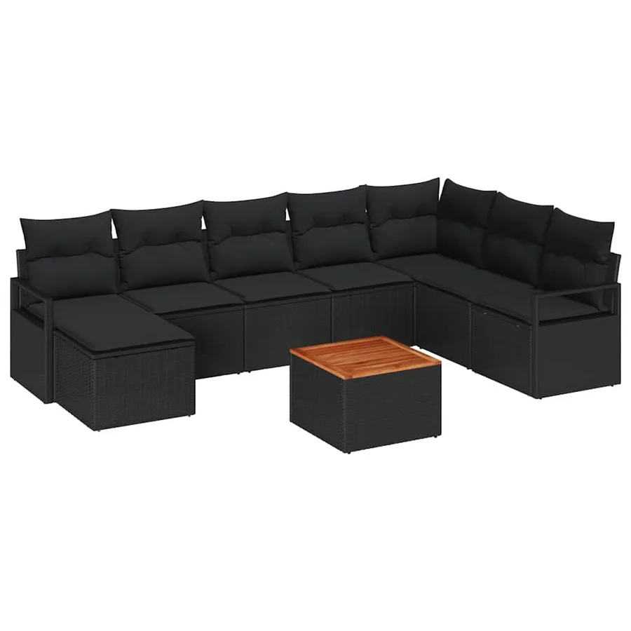 Ensemble de canapé de jardin avec stockage 9 pcs Noir polyrotin - 2