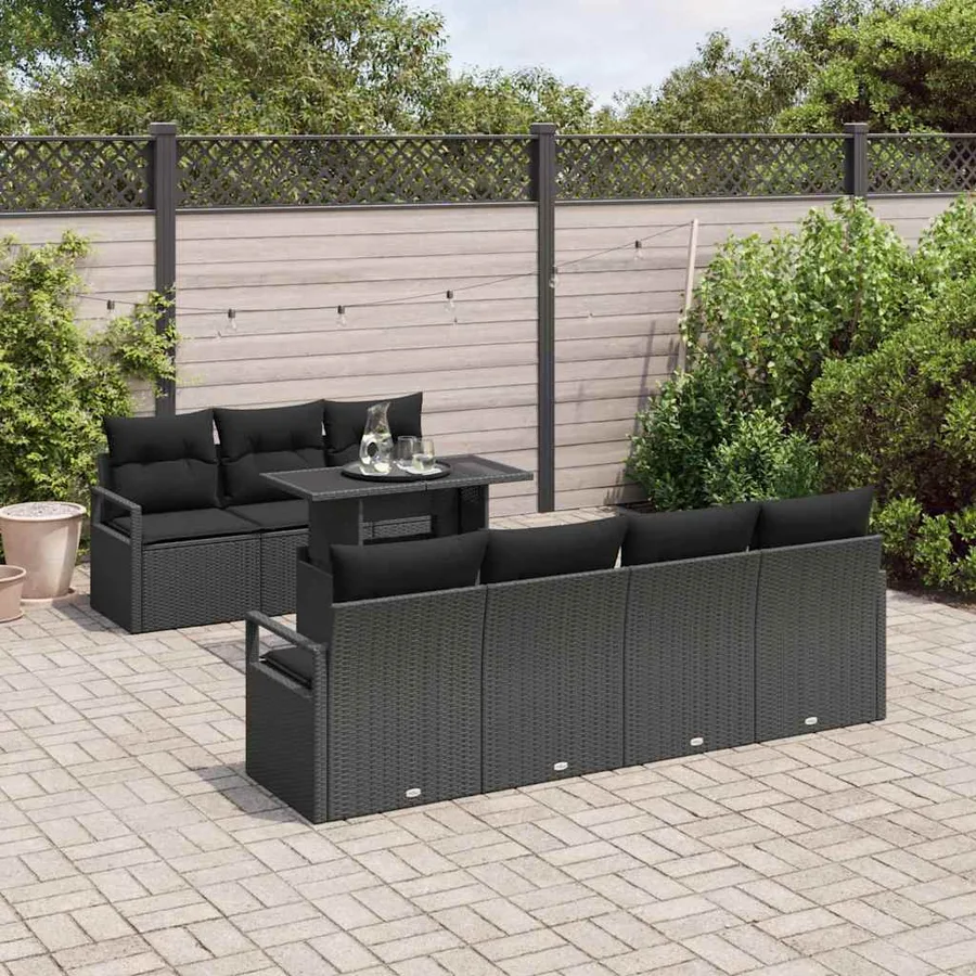 Ensemble de canapé de jardin avec coussin 8 pcs Noir Poly rotin - 3