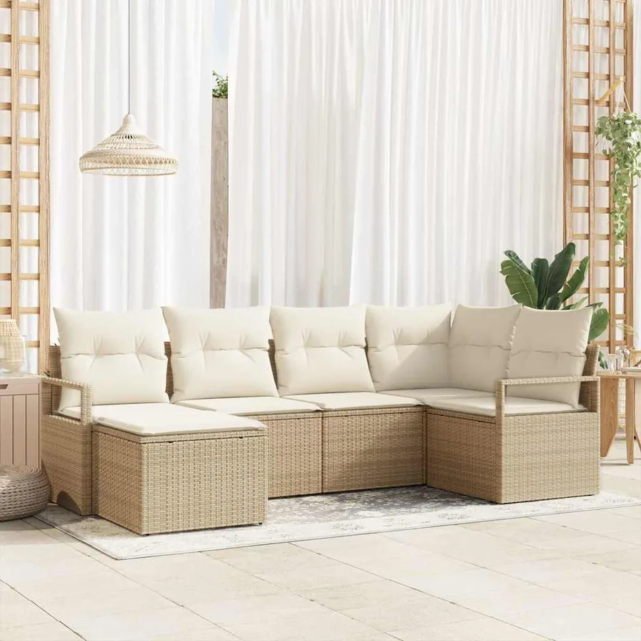 Ensemble de Canapés avec coussin 6 pcs Beige et crème polyrotin