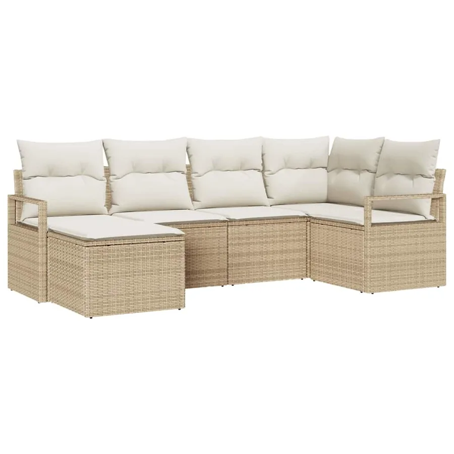 Ensemble de Canapés avec coussin 6 pcs Beige et crème polyrotin - 2