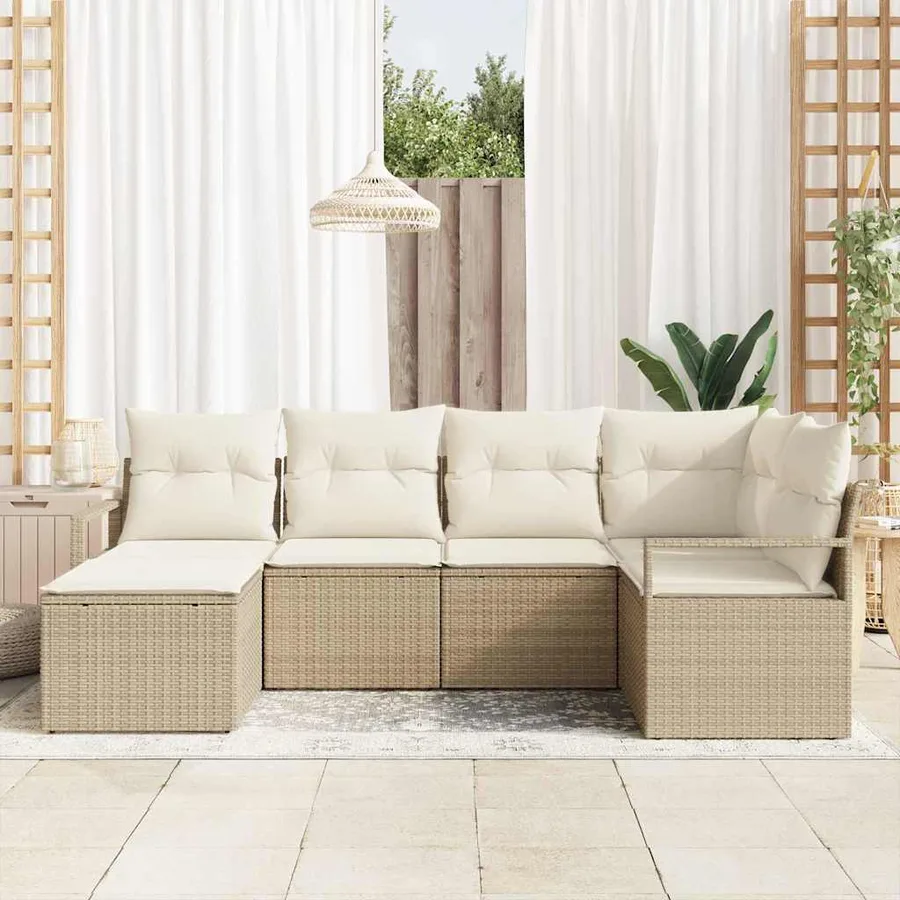 Ensemble de Canapés avec coussin 6 pcs Beige et crème polyrotin - 3