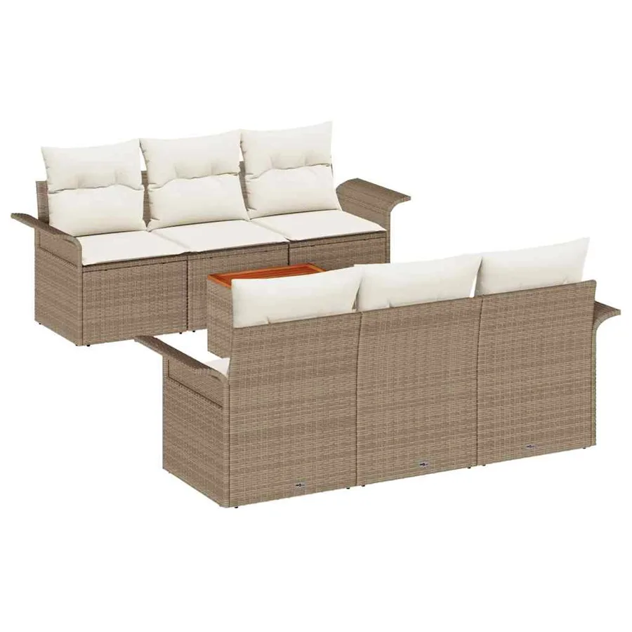 Ensemble de canapé de jardin 7 pcs Beige et crème polyrotin - 2