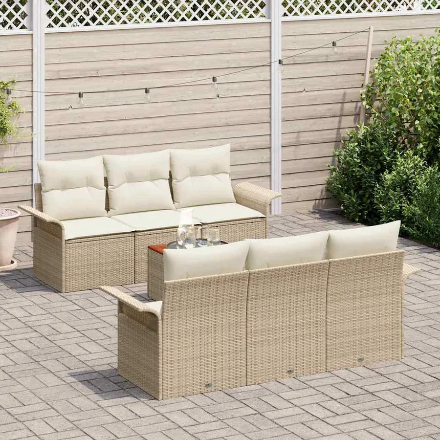 Ensemble de canapé de jardin 7 pcs Beige et crème polyrotin - 3