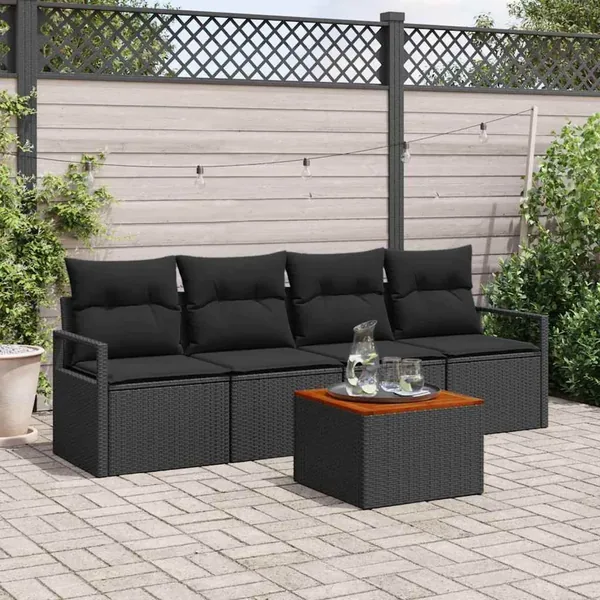 Ensemble de canapé de jardin avec stockage 5 pcs Noir polyrotin