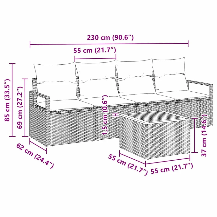 Ensemble de canapé de jardin avec stockage 5 pcs Noir polyrotin - 11