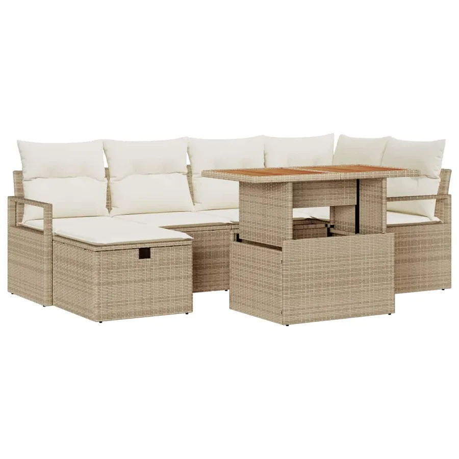 Ensemble de canapé de jardin 7 pcs Beige polyrotin - 2