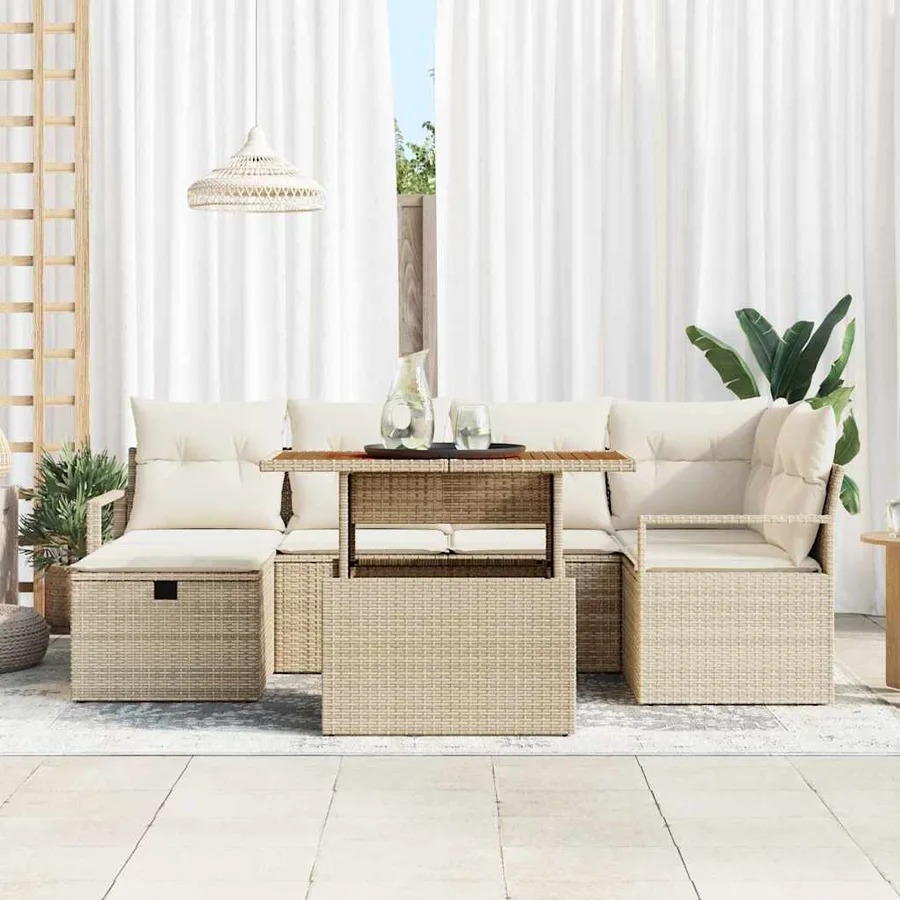 Ensemble de canapé de jardin 7 pcs Beige polyrotin - 3