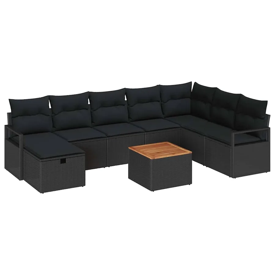 Ensemble de canapé de jardin avec coussin 9 pcs Noir Poly rotin - 2