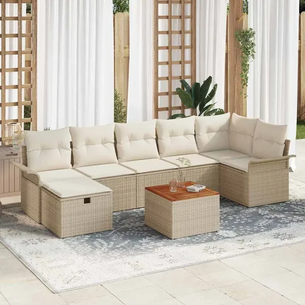 Ensemble de canapé de jardin 8 pcs Beige Poly rotin