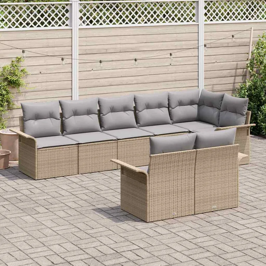 Ensemble de canapé de jardin avec coussin 8 pcs Beige polyrotin - 3
