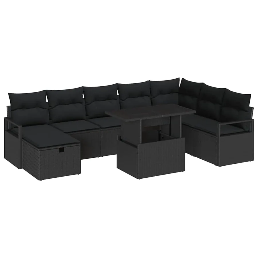 Ensemble de canapé de jardin avec coussin 9 pcs Noir Poly rotin - 2